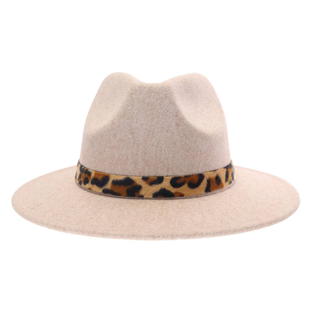 C.C Beanie - Wholesale Fedora - Women's - Leopard Trim Vegan Fabric C.C Panama HAT WF25