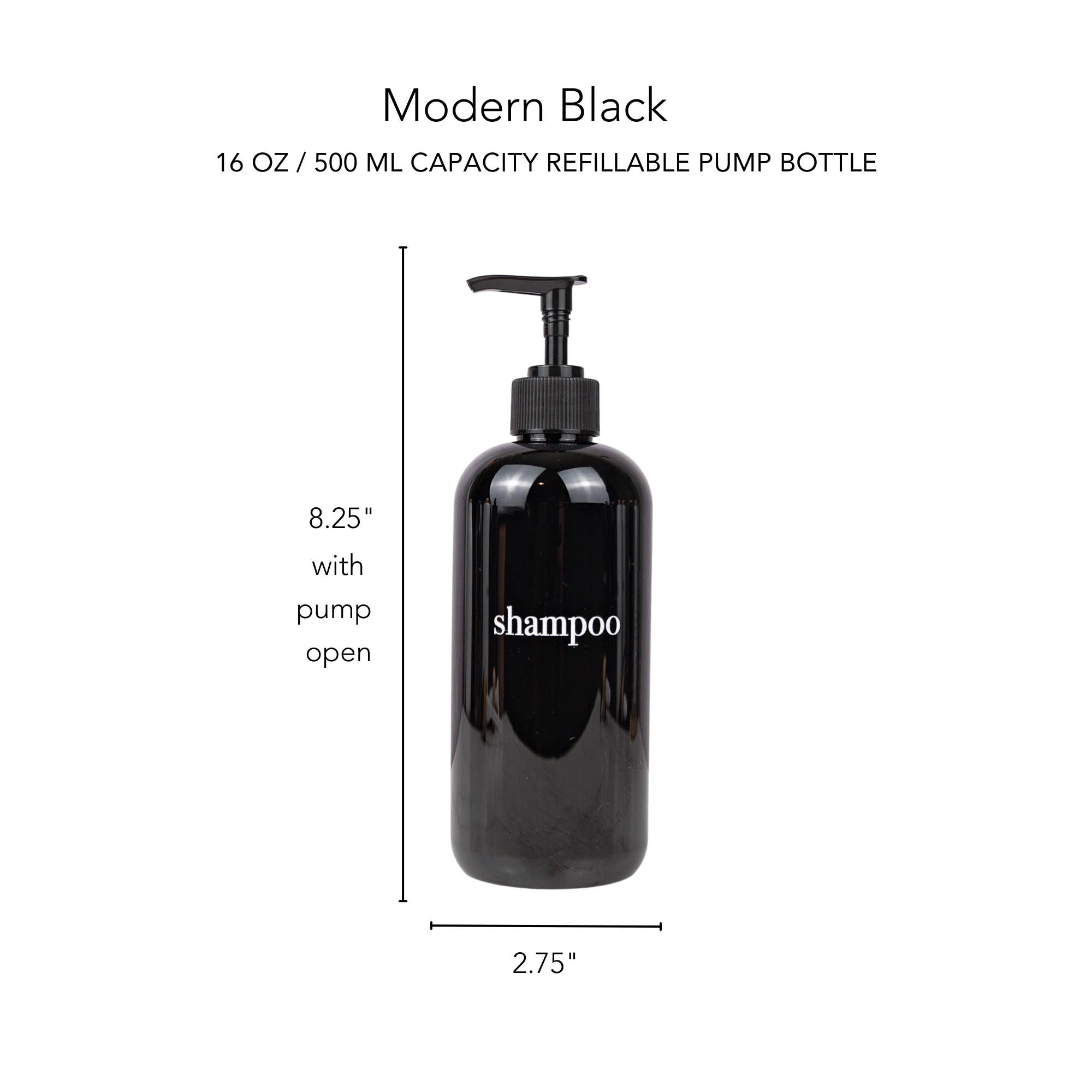 Joie Designs Co. | Refillable Bottles - Wholesale Soap Dispenser - Black Shampoo Dispenser Sets | Black Bottles | Bamboo or Black Plastic Pumps1