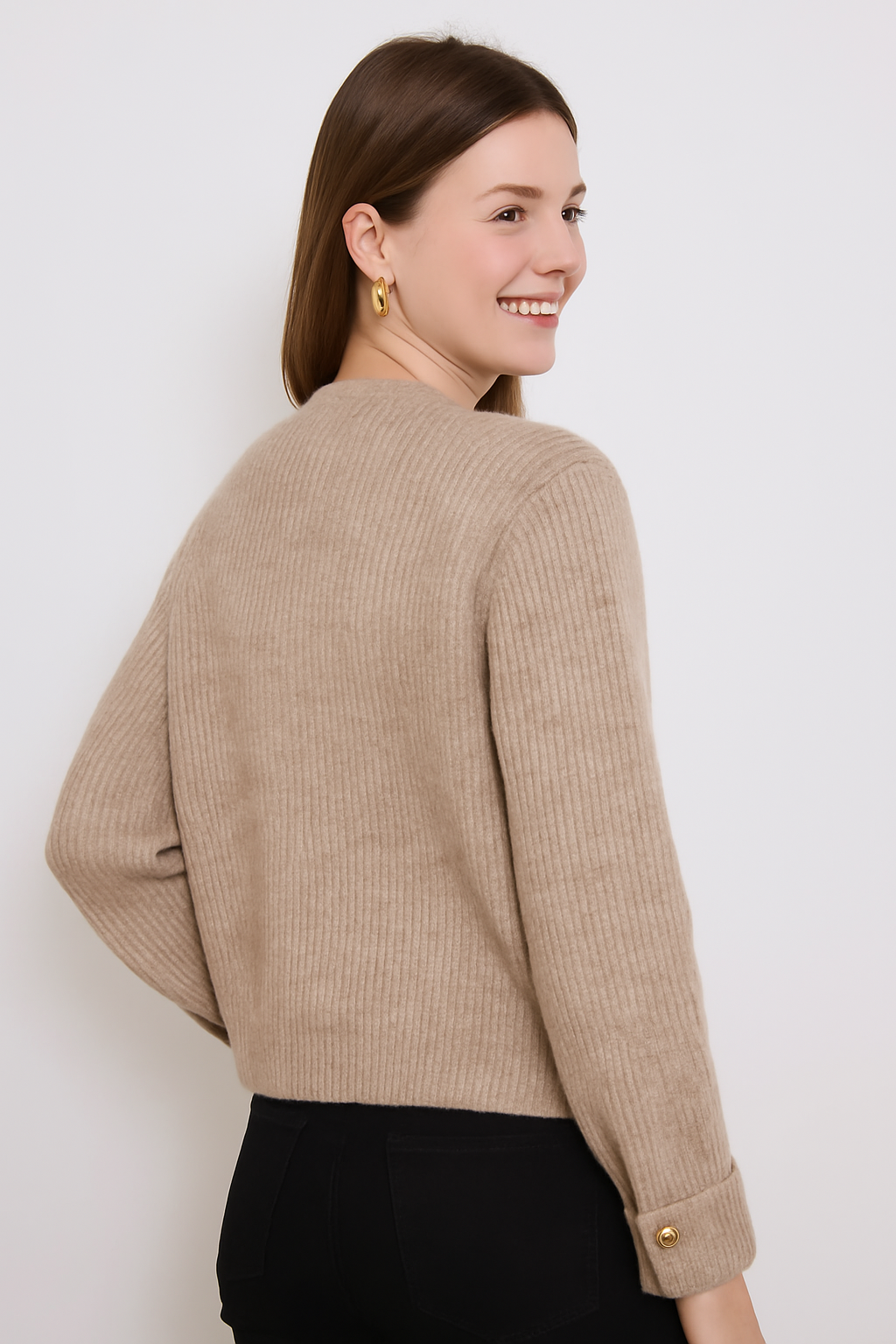 Afinity - Wholesale Cardigan - Women's - Solid cardigan with gold buttons AP1415