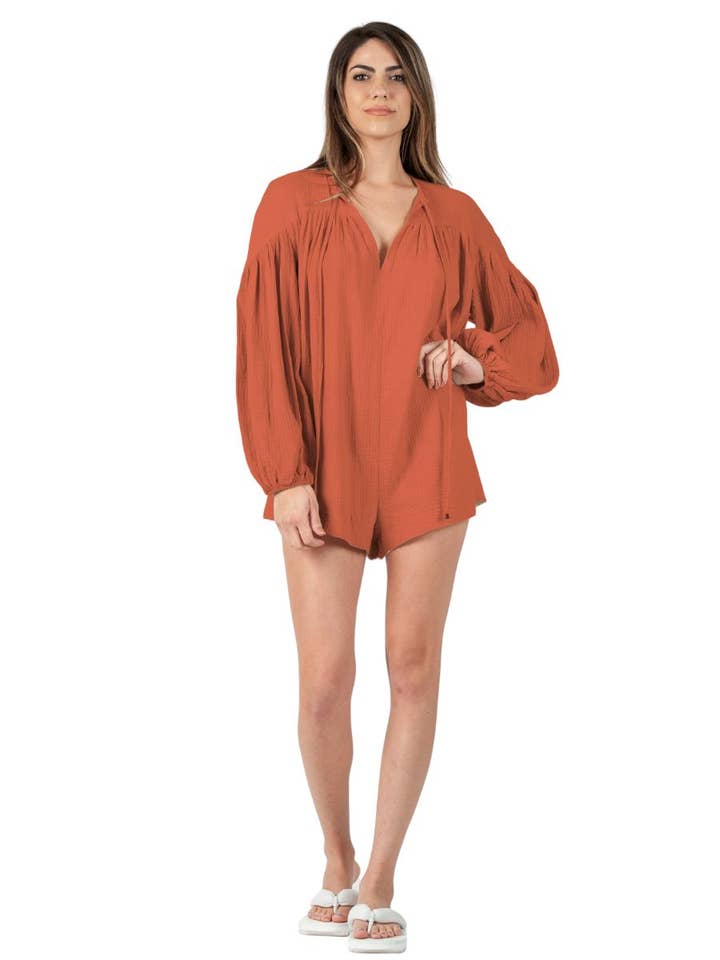 BARBOTEUSE BOHO EN GAZE LCR7463-BOHM RUST pour la vente par Lucca Couture