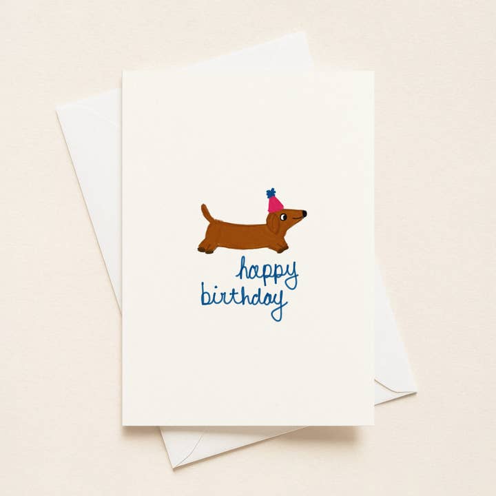 "Birthday Party Doxie” Birthday Cards for wholesale by Rue 32