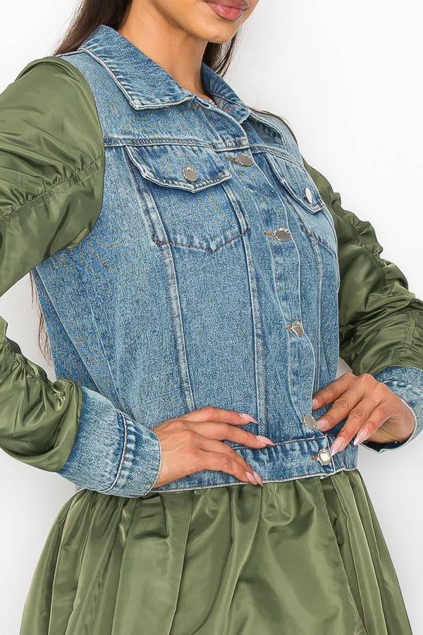 Shop Michella – Casaco de ganga - Mulher por atacado – JAQUETA DE CONTRASTE DENIM BOMBER10