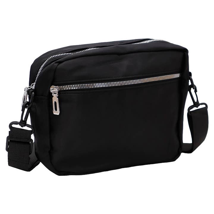 Minimal Matte Black Poly Shoulder Messenger Bag for wholesale on Faire