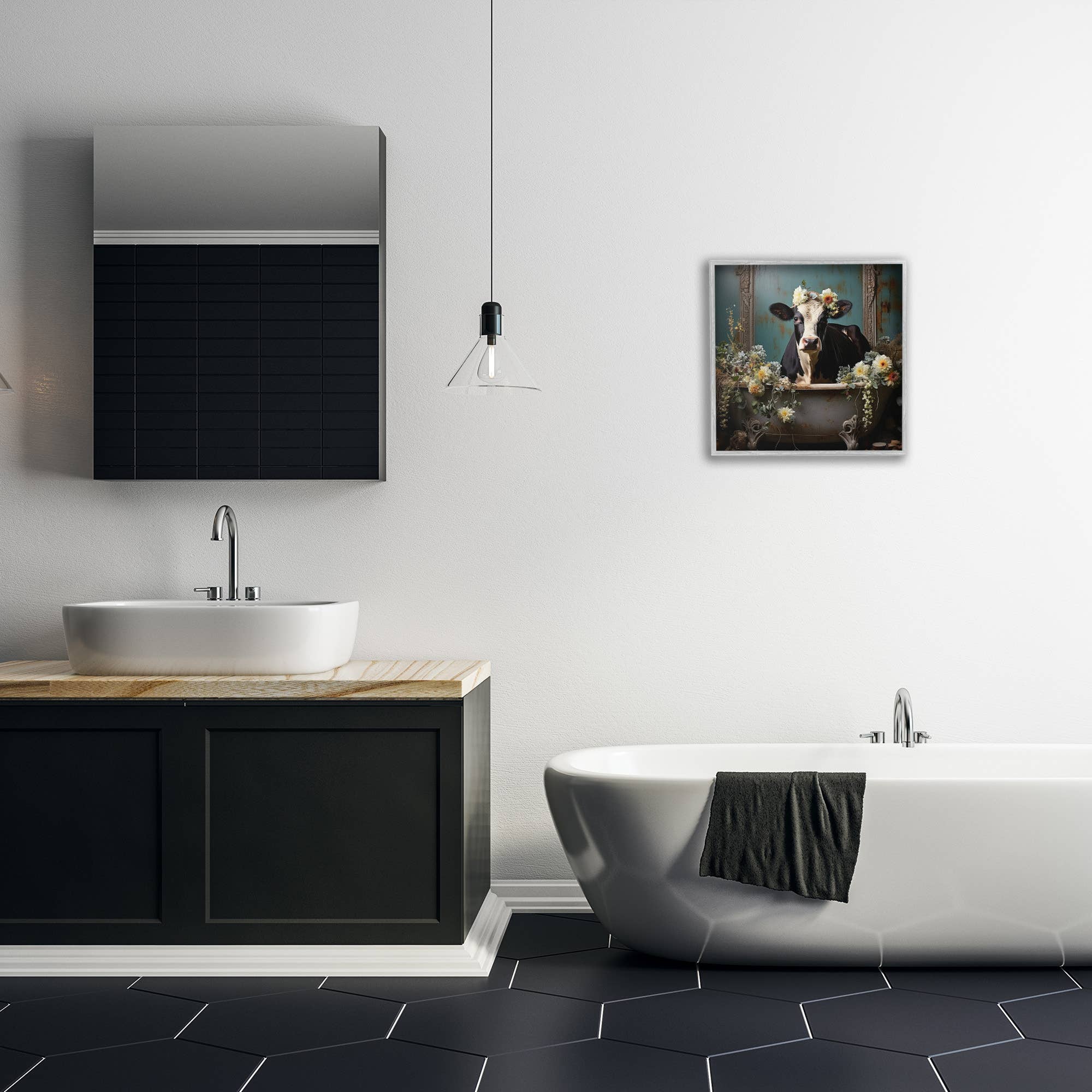 Stupell Industries – wholesale Konsttryck – Vintage ko i badkar inramad14