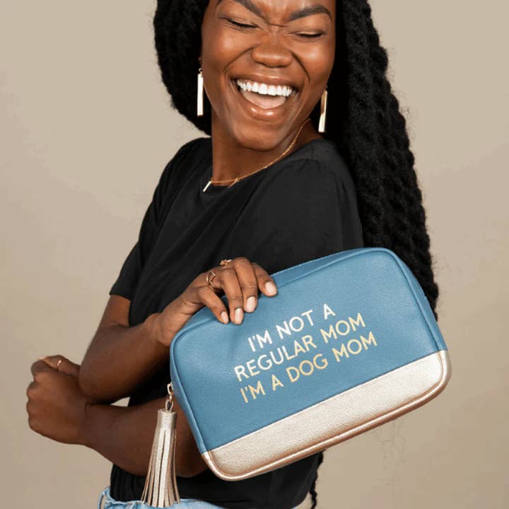 Blue Dog Mom Cosmetic Bag Faux Leather for wholesale on Faire1