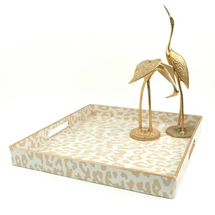 8 Oak Lane - Wholesale Serving Tray - Natural Leopard Square Tray