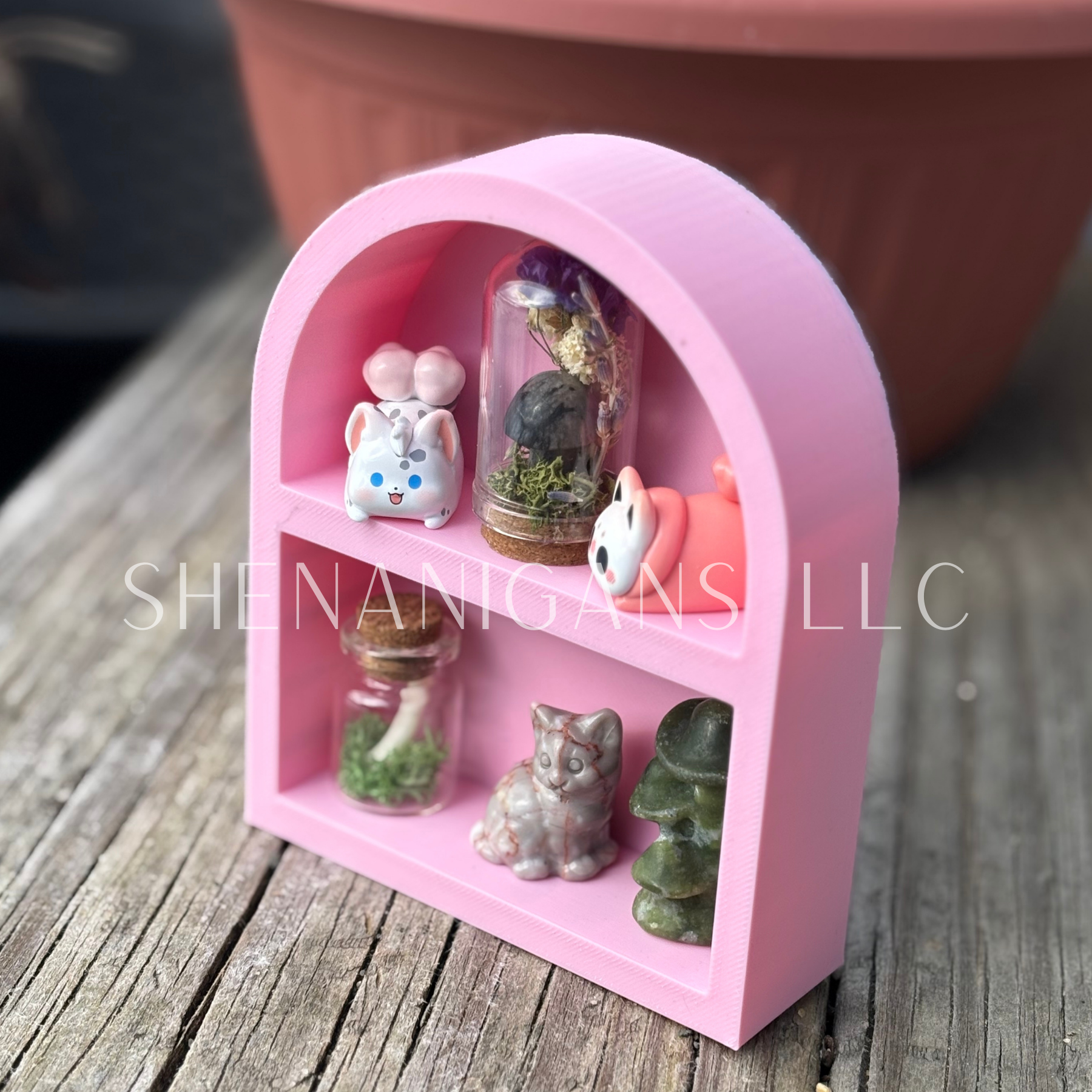 Shenanigans By Sam - Wholesale Decorative Tabletop Object - Curio Shelf Arch - 1 Shelf - Trinket, Desk, Crystal1