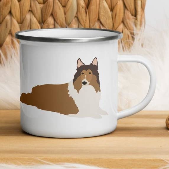 Mug en émail Sable Merle Rough Collie pour la vente par Nana + Belle