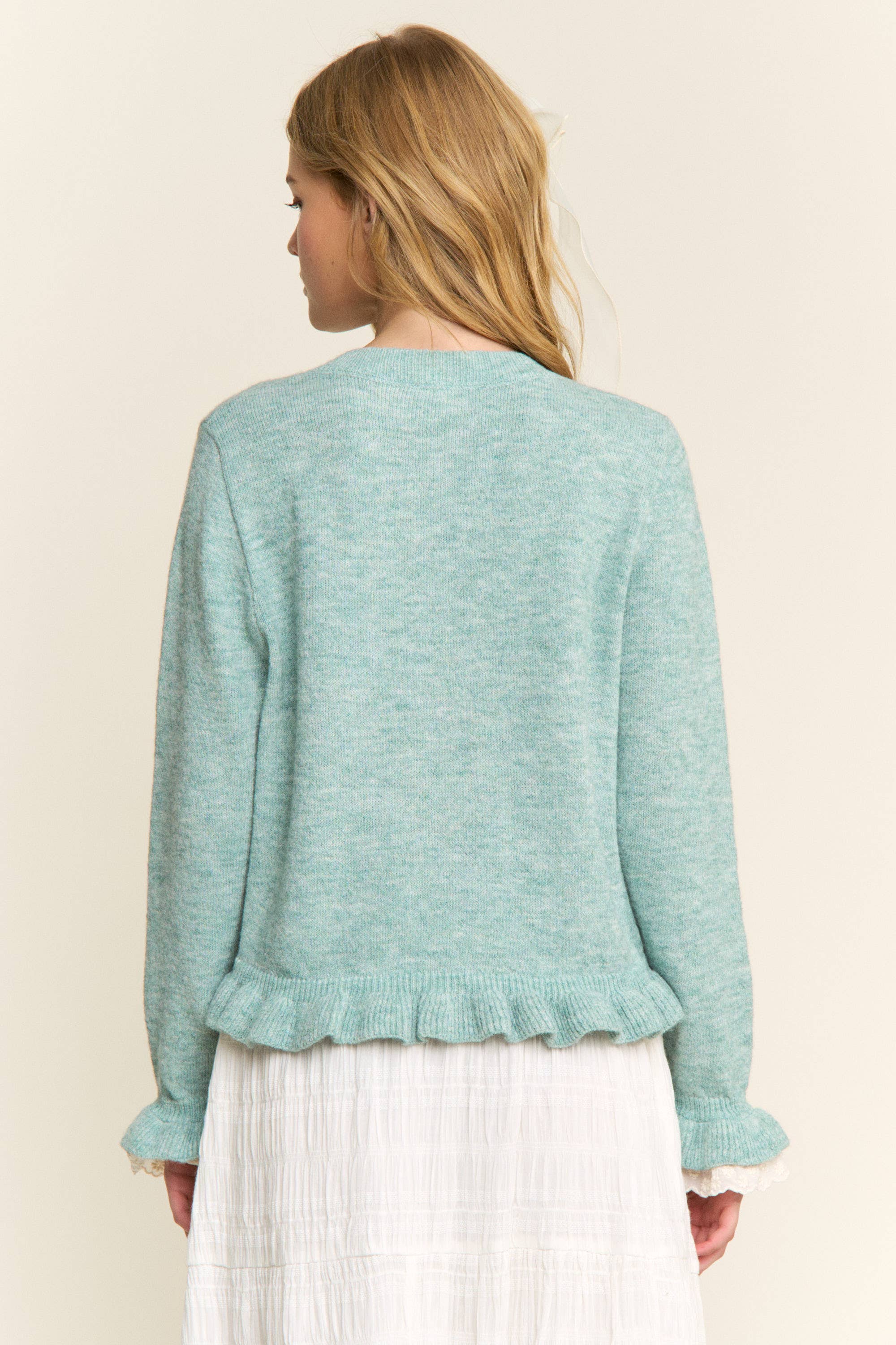 CANDESCENT - Wholesale Cardigan - Women's - Lace Trim Ruffle Hem Cardigan19