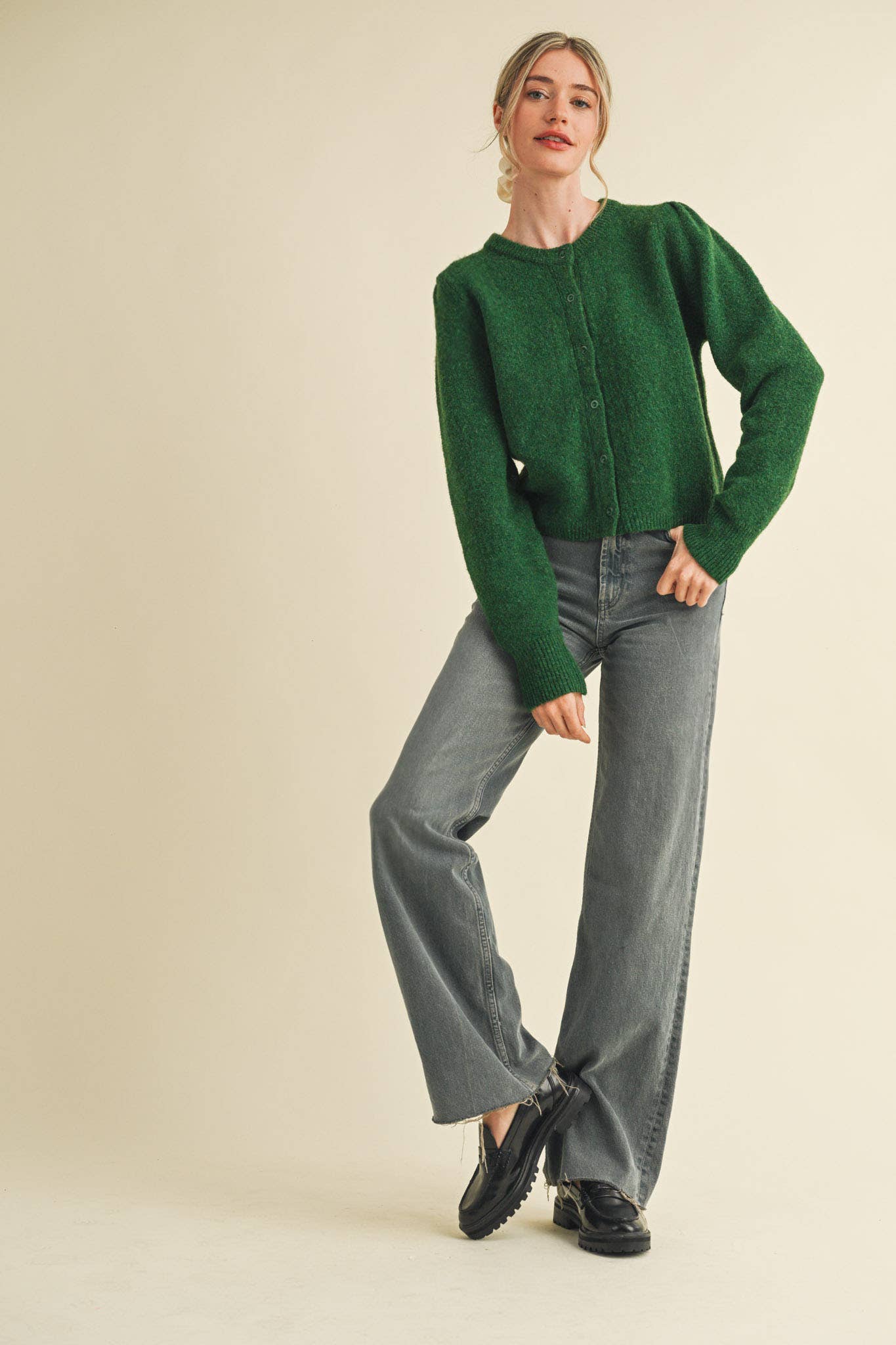 &MERCI - Wholesale Cardigan - Women's - LONG PUFF SLEEVE SWEATER CARDIGAN MSW1101831