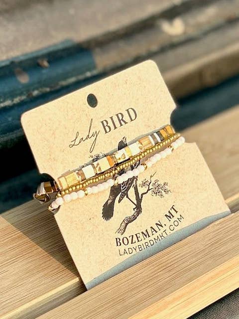 Golden Glow Patterned Tila Bead Stacked Bracelet Set for wholesale by Lady Bird Market