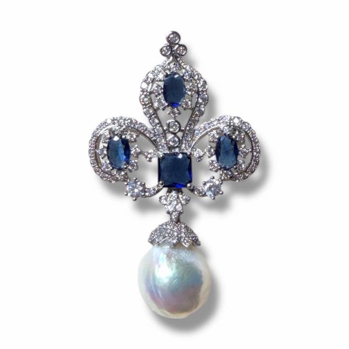 Royal Blue Iris Pearl Brooch & Pendant for wholesale by Ninemoo