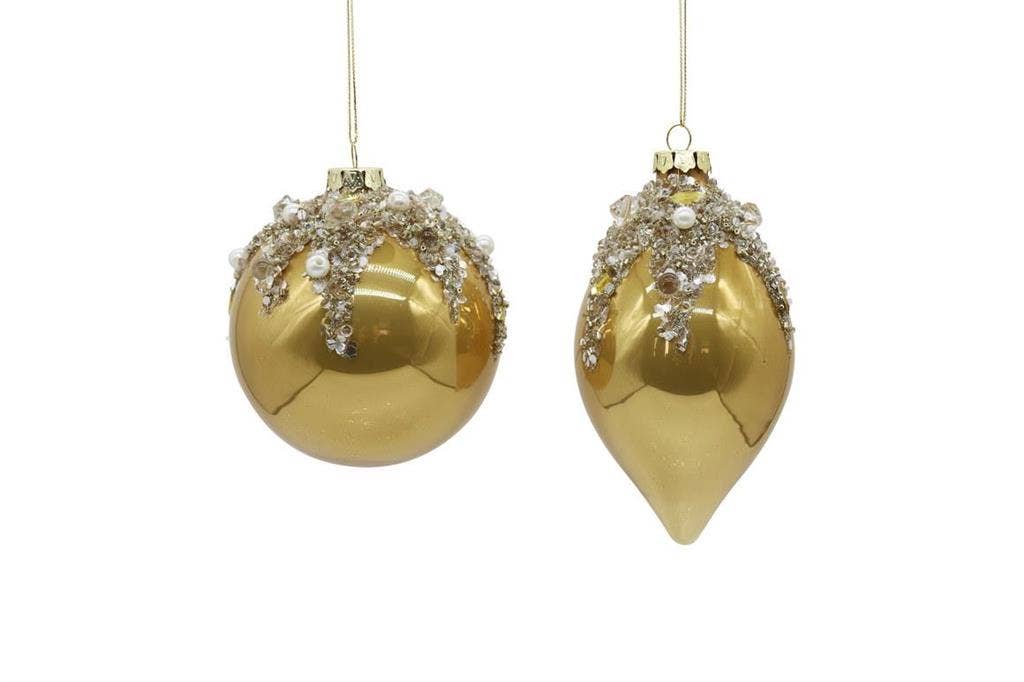 Select Artificials, Inc. - Wholesale Ornament Set - Jewel Orn, 2Asst, Bronze Color, Jewels, D4" H6"X3", Bronze