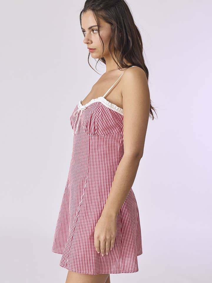 PD50410 - Robe Mini à Carreaux Chloe avec Nœud à l'Avant pour la vente par Papermoon