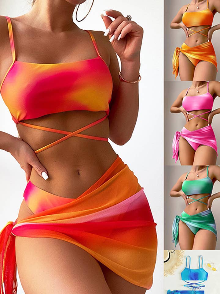 CWMW0803_TIE DYE BIKINI SWIMSUIT WOMEN'S THREE PIECE SET for wholesale by NINEXIS