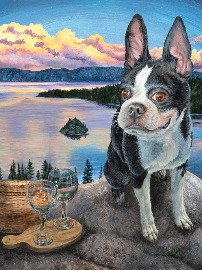 Boston Terrier Lac Tahoe Chien Impression d'Archives Signée pour la vente par Holly Simental