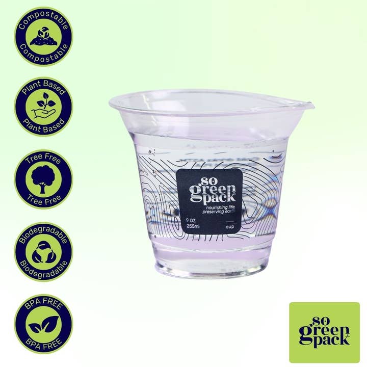 Sogreenpack – wholesale Porslin för engångsbruk – Miljövänliga komposterbara PLA 9 Oz engångskoppar 50 stycken