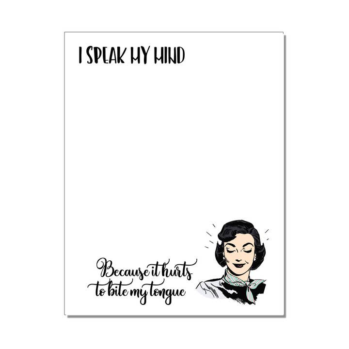 Witty Women Notepad - Speak My Mind - Bite Tongue Memo Pad for wholesale by The Mad Padder