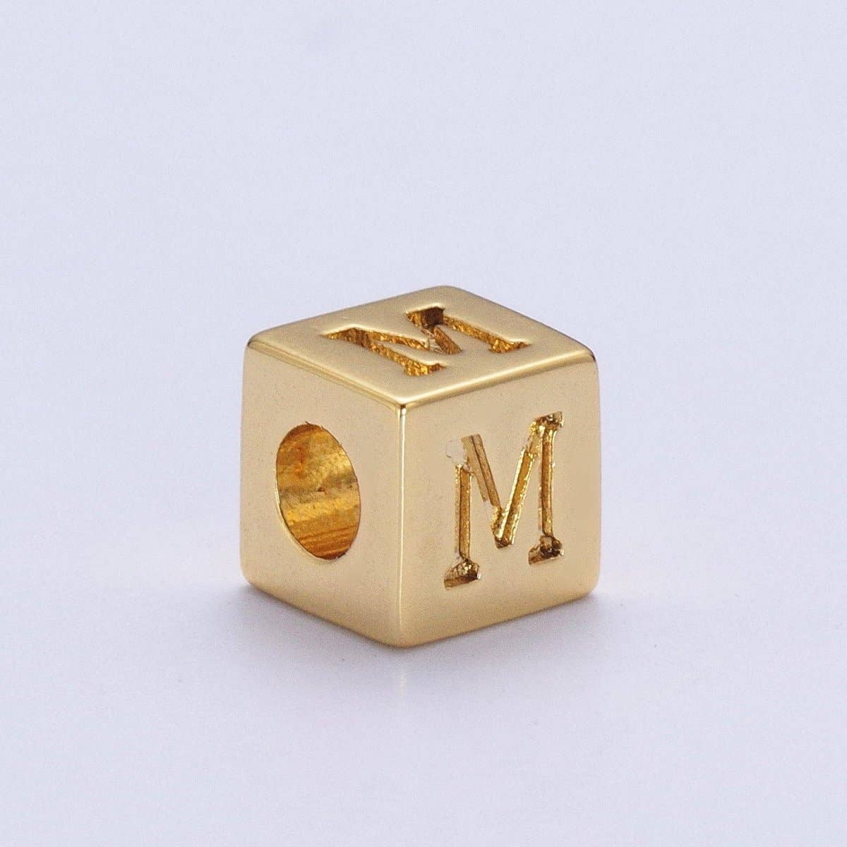 Aim Eternal - Wholesale Individual Charm/Pendant - Gold Initial Letter Alphabet 6.2mm Block Beads Charm Connector For Jewelry Making Component Supply A-A1145-A-A115712