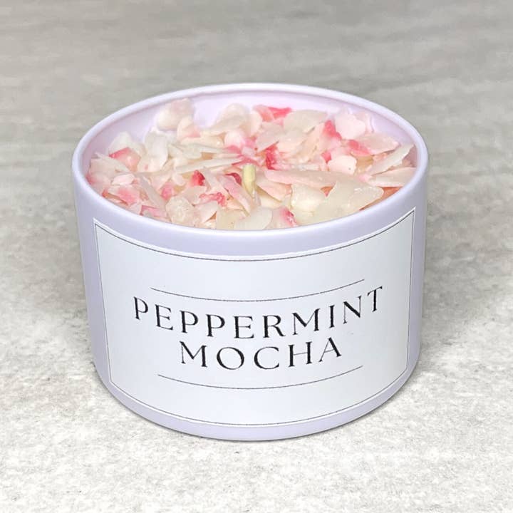 LostLove Art Co. - Wholesale Jar/Filled Candle - Peppermint Mocha - 4oz Matte White Jar Soy Wax Candle