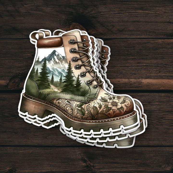 Forest Hiking Boot Sticker for wholesale by PiggyPrintStickers