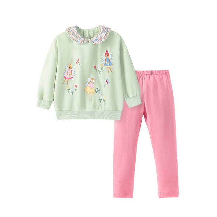 Spring and Autumn Girls Fairy Cartoon Pattern Long Sleeves Sweatshirt with Collar and Pink Pants Clothing Set for wholesale by MyKids-USA®