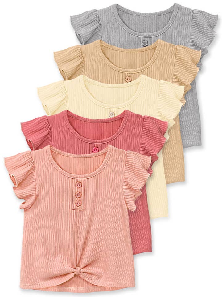 BB-GKT-Q24-308B-G2 Girl's Ribbed Fashion Top w/ Front Knot for wholesale by BonnieBianca