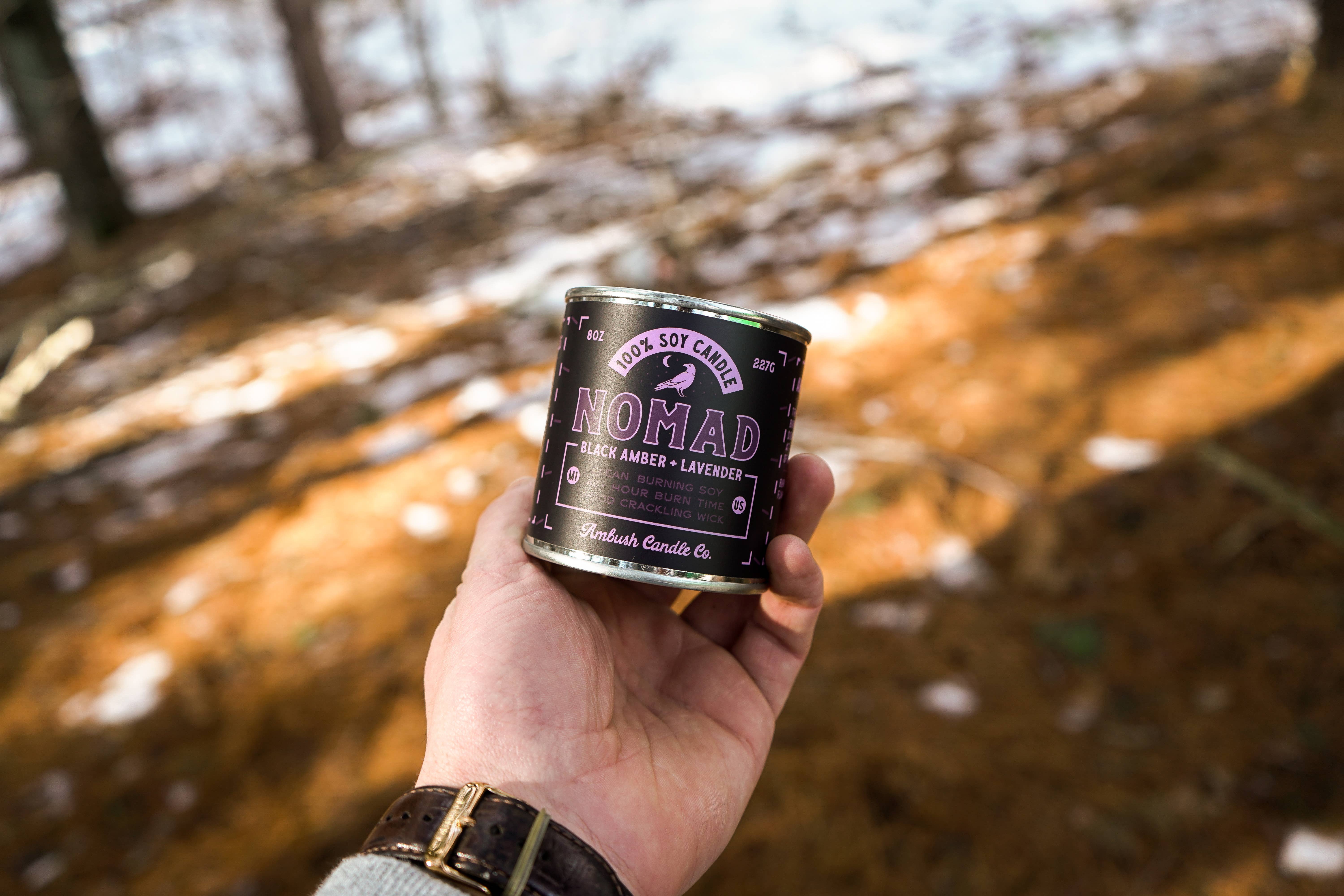 Ambush Candle Co. – wholesale Jar/filled candle – Nomad | Amber + Lavender 8oz Soy Candle4