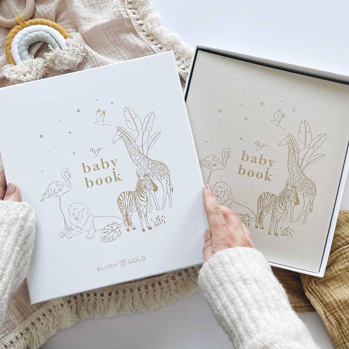 Blush And Gold – wholesale Memory book – Child & baby – My Baby Book (Safari) luxury keepsake memory book + box