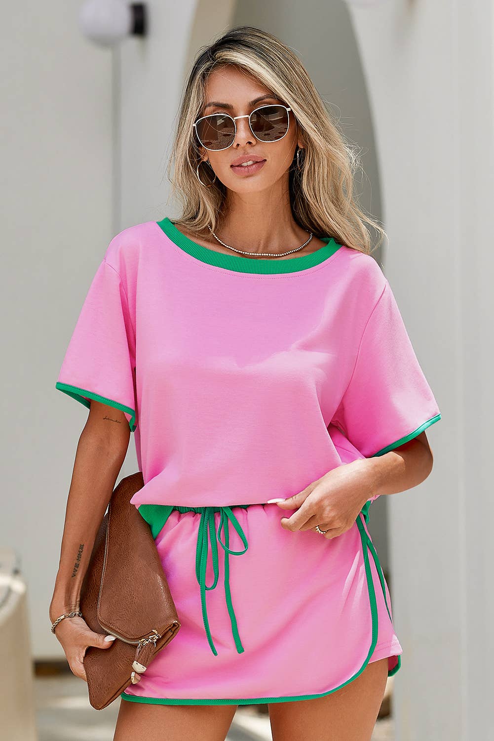 Little Daisy Closet - Wholesale Top & Skirt Set - Women's - LDC Colorblock Edge Drop Shoulder T Shirt and Skirt 2Pcs Set8