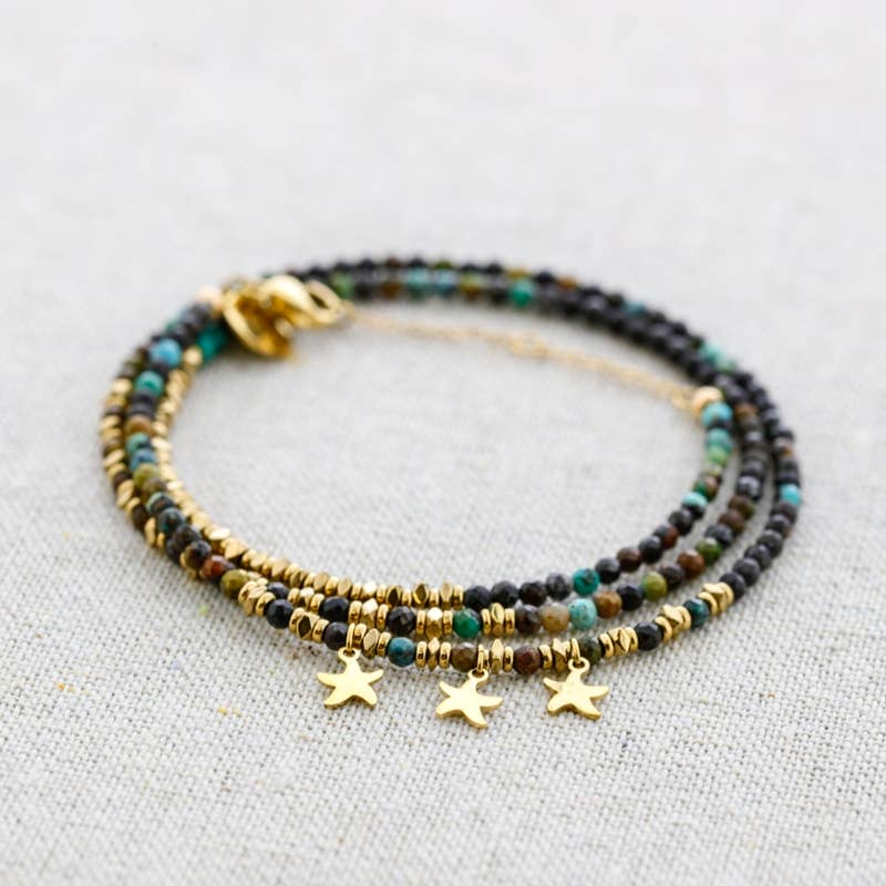 Sonata – wholesale Snap-smycken – Trestegs stålarmband med hängande stjärnstenar0