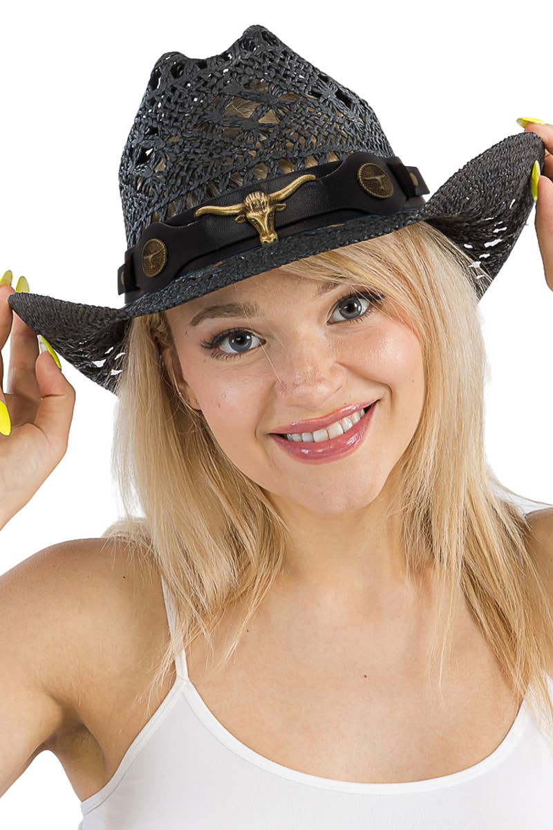 Cap Zone – Großhandel Cowboyhut – Damen – Gehäkelter Cowboyhut mit Longhorngürtel und Quarterhorse4