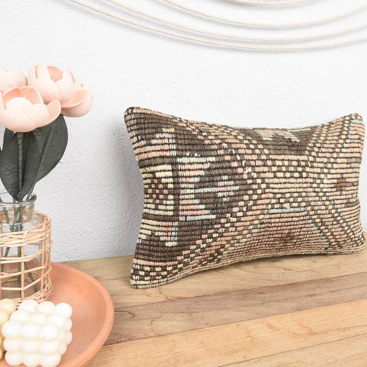 Vintage Kilim Lumbar Pillow Cover Hand-Stitched 12x20 for wholesale by Kilim Pillow Decors
