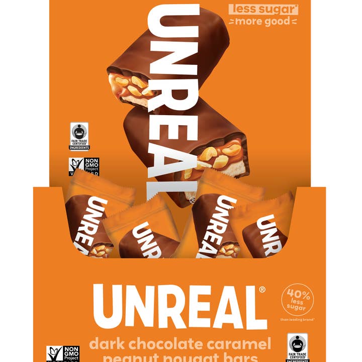 UNREAL - Wholesale Chocolate Bar - Dark Chocolate Caramel Peanut Nougat Bars Caddy - 30 Bars