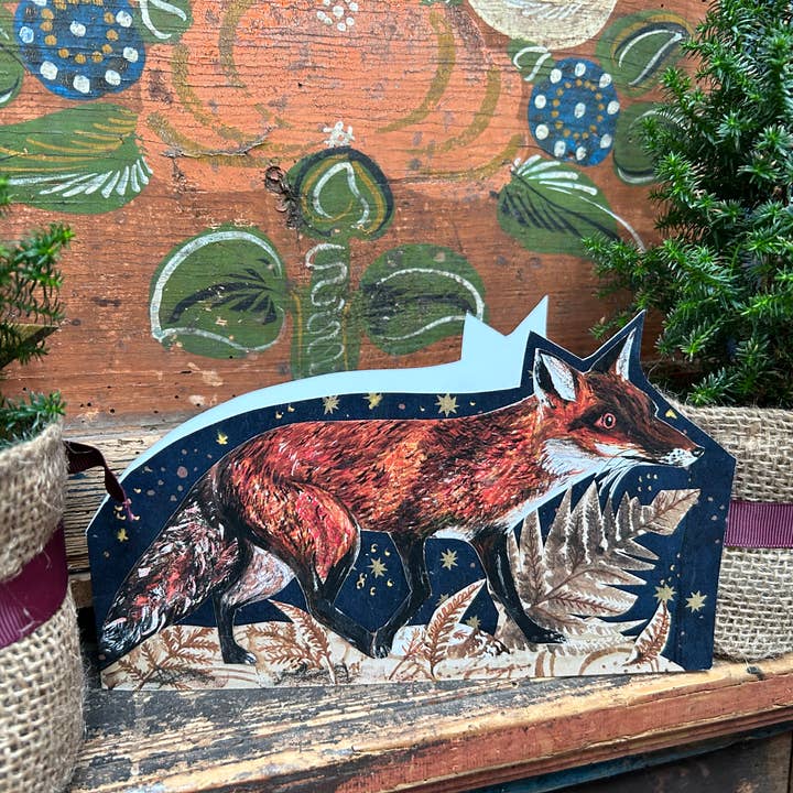 Clare O’Neill Artworks – wholesale Everyday greeting card – Night Fox die cut blank greeting card3