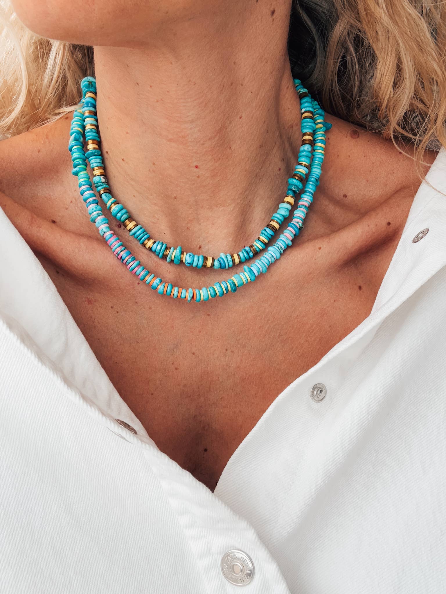 Goupi - Wholesale Beaded/Pearl Necklace - Turquoise rodelle beaded necklaces with colorful details2