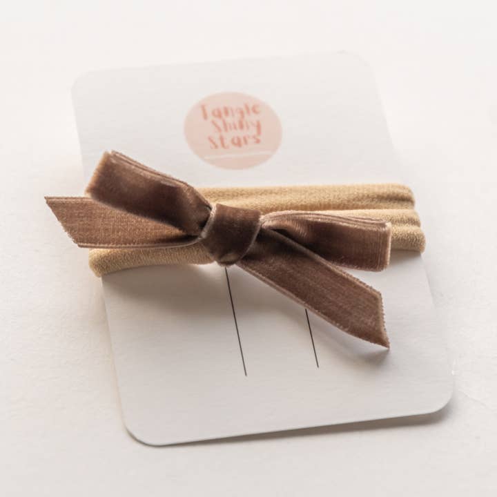 Velvet Bow Elastic Headband | Brown for wholesale by Tangle Shiny Stars