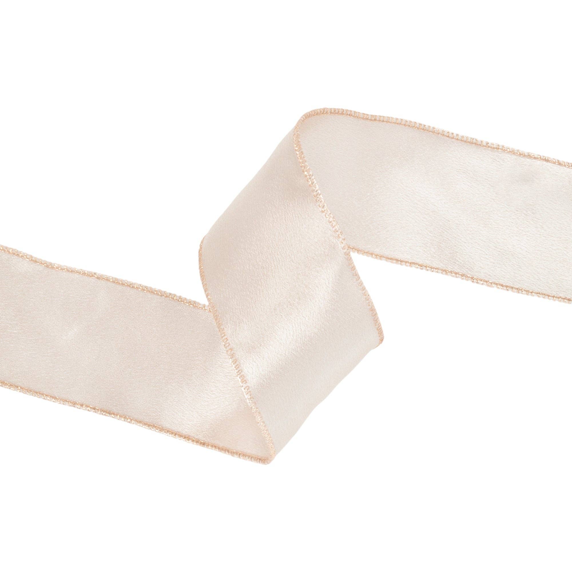 LA Ribbons Wholesale – wholesale Ribbon – Gift wrapping – 2 1/2" Wired Shimmer Satin Ribbon | Champagne with Champagne Backing | 10 Yard Roll5