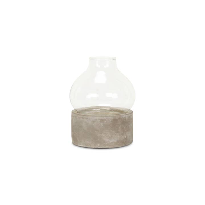 Cheungs Home Decor - Wholesale Candle Holder - Round Hurricane Glass and Cement Candle Holder