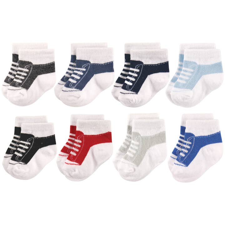 Hudson Baby Cotton Rich Newborn and Terry Socks, Sneaker Black Blue for wholesale by BabyVision