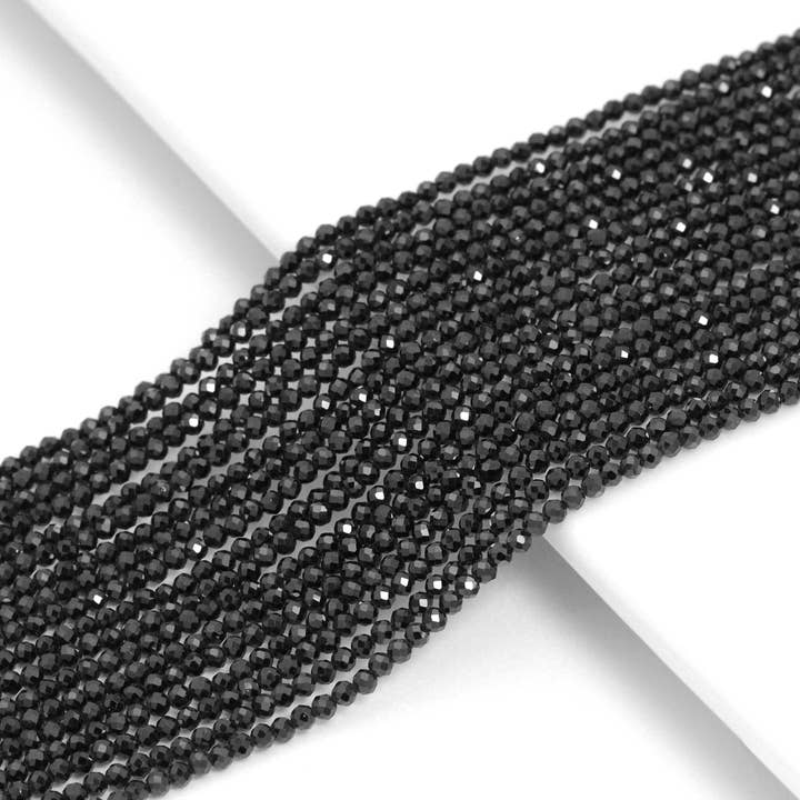 BestBeads&Beyond - Wholesale Beads - Wholesale 2mm Quality Natural Black Spinel Round Micro Faceted Beads, Finest Cut Tiny Sparkle Black Gemstone Beads,15inch strand, SKU#U50