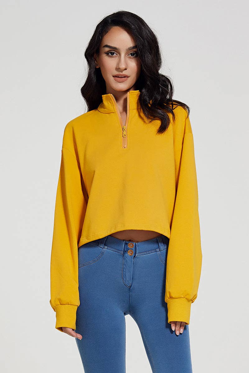 Crave by FW - Wholesale Sweatshirt - Women's - Half-zip Stand-up Collar Sweatshirt - Cropped Design6