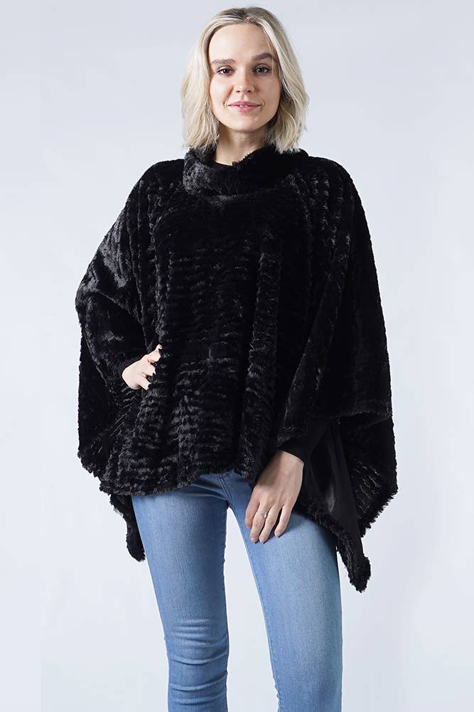 Hana - Wholesale Poncho - Women's - Stripe Pattern Faux Fur Poncho8