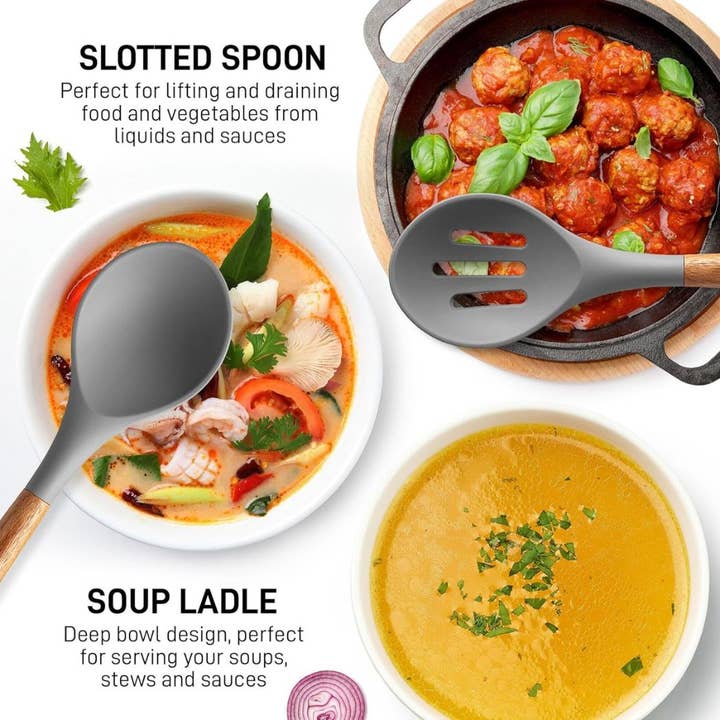 Zulay Kitchen - Wholesale Kitchen Utensil Set - 5-Piece Silicone Utensils Set with Wooden Handles24