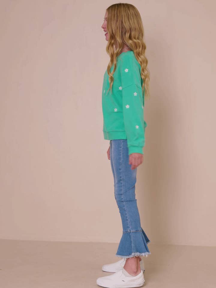 Hayden LA - Wholesale Sweatshirt - Kids - Girls Brushed Textured Floral Embroidered Sweatshirt1