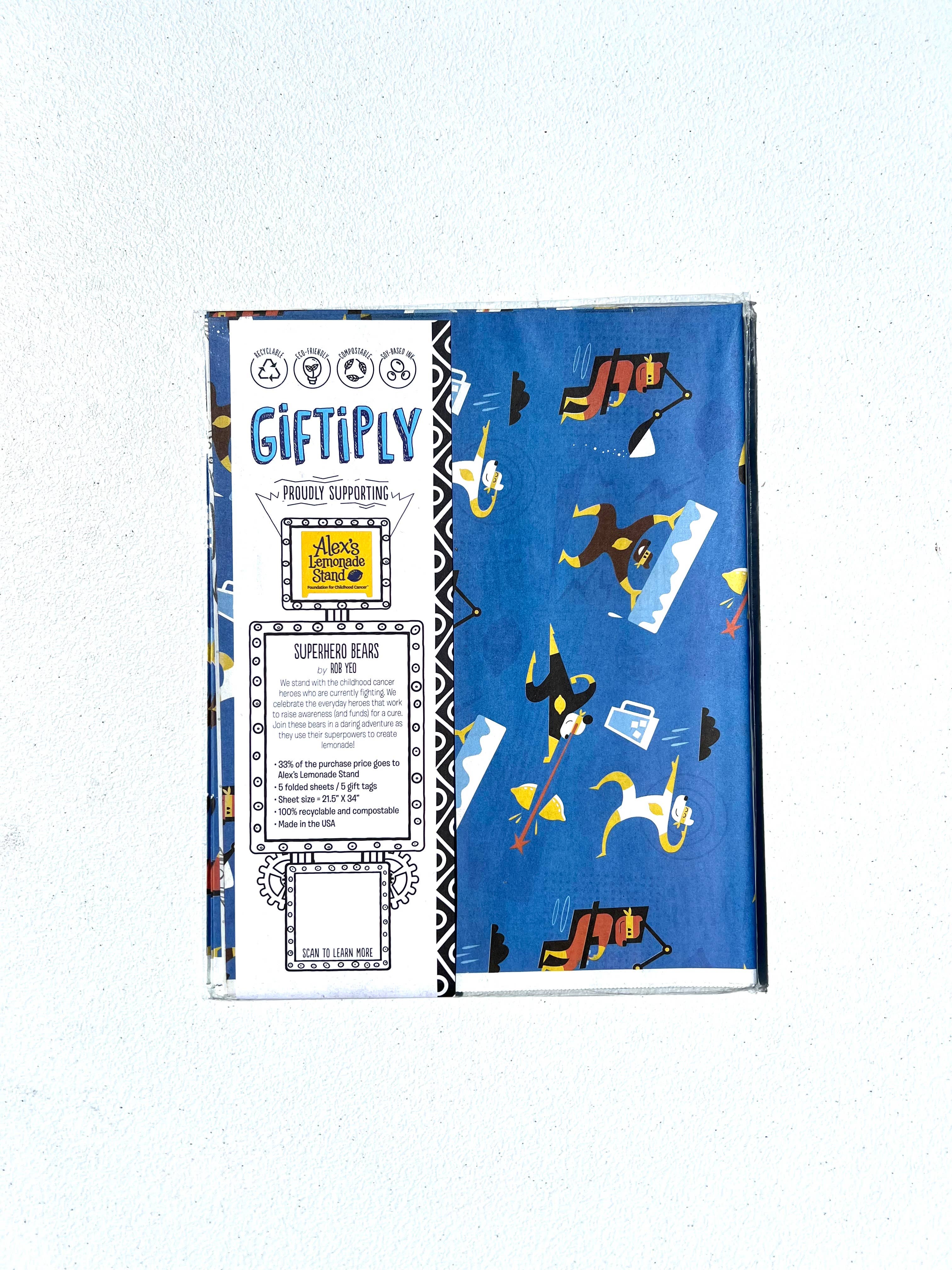 Giftiply - Wholesale Flat Wrap - Superhero Bears - Charity Eco-Friendly Wrapping Paper2