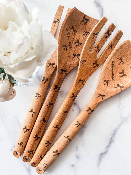 Beautiful Bows Wooden Utensil Set for wholesale by Wood & Ash
