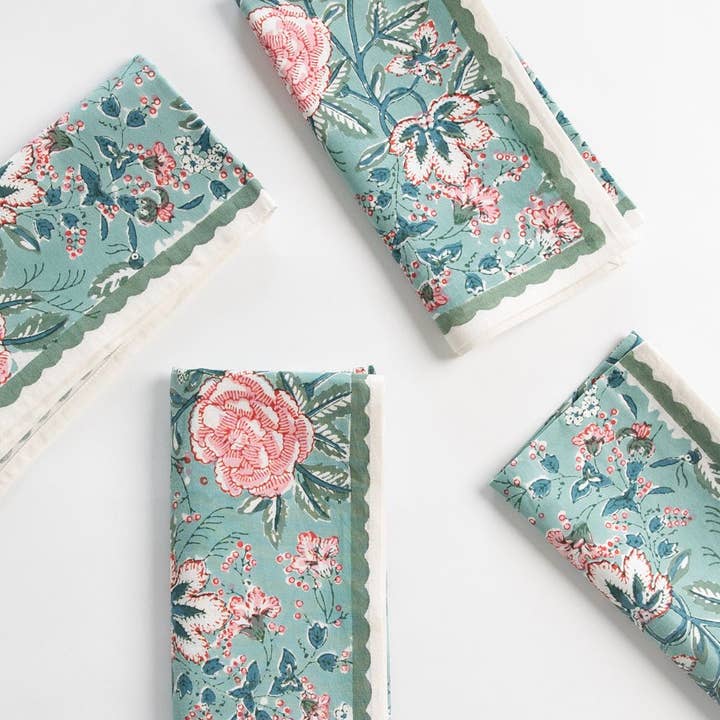 Butterfly Garden Aqua & Rose Napkin | Set of 4 for wholesale by Pomegranate Inc