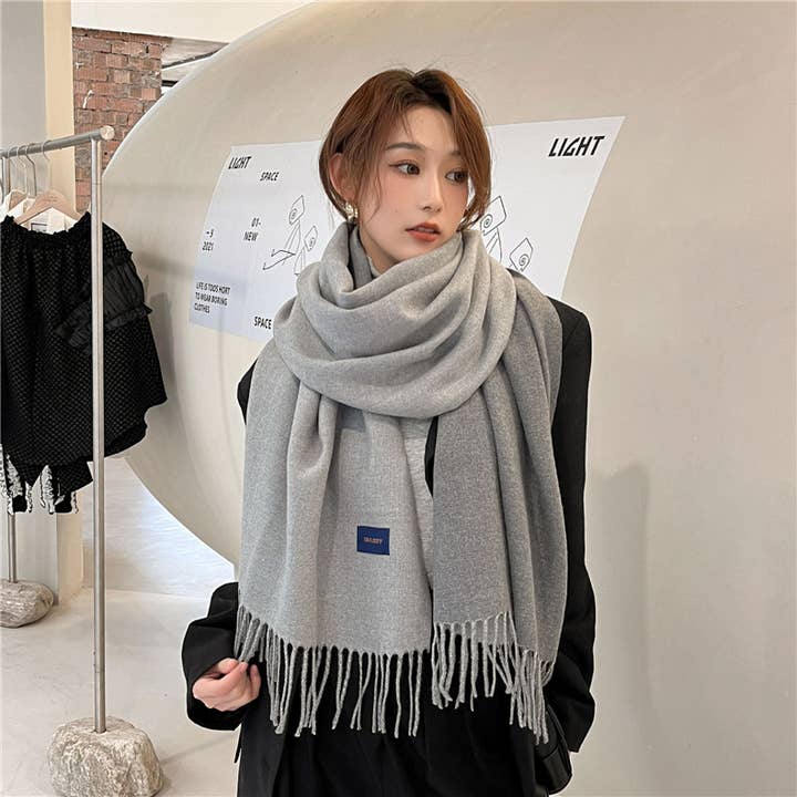Little Trendy - Wholesale Scarf - Women's - Solid color scarf Double-sided two-color tassel shawl scarf