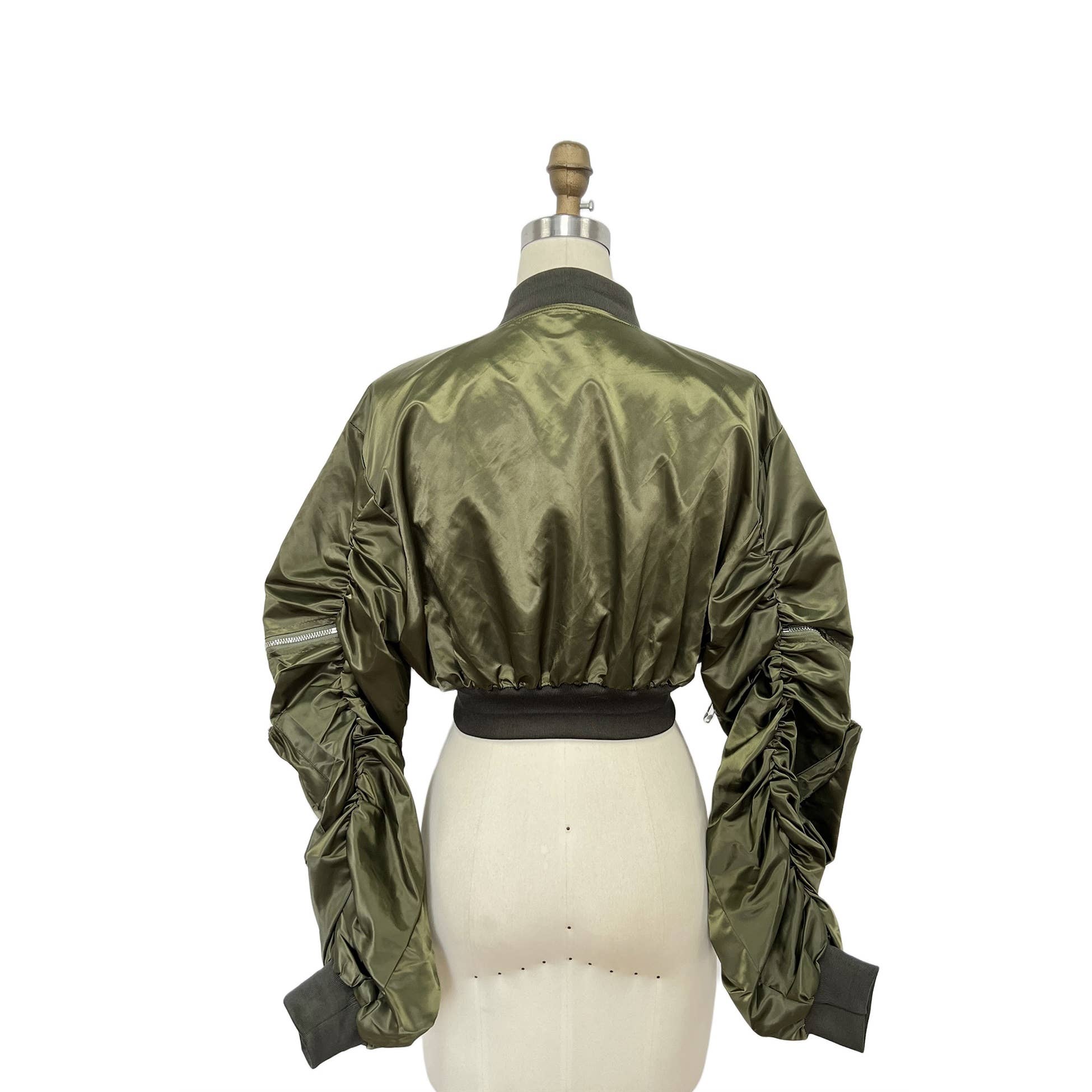 XHHH Inc - Wholesale Jacket - Women's - X0039LT Ruched Sleeve Cropped Bomber Jacket12